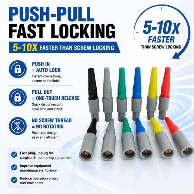 Circular Push-Pull Plastic 1P Floating Connector Medical Connector Blue Grey Green Red White Yellow Black
