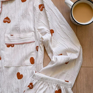 <span class=keywords><strong>Pijama</strong></span> personalizado de otoño e <span class=keywords><strong>invierno</strong></span> para mujer, cárdigan de manga larga, pantalones, estampado de amor, arrugas de burbujas para uso doméstico - Product Image 6