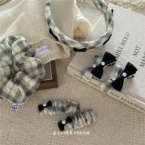 South Korea's new black bow plaid cloth duck-bill clip chic style hair clip all wear hair accessories