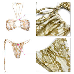 Bikini Sexy de Dos Piezas con Tirantes Halter, Traje de Baño de Cintura Alta, Estampado de Piel de Serpiente, Diseño Fruncido - Product Image 3