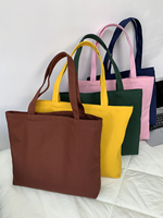 Tas Tote Kanvas Kapas Kapasitas Besar Custom, Tas Belanja Warna Solid Tahan Lama dengan Ritsleting, Tas Tote Selempang untuk Wanita