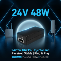 Inyector PoE Pasivo de Escritorio 24V 2A 48W 10/100Mbps Adaptador de Corriente Ethernet para CPE / Cámara IP