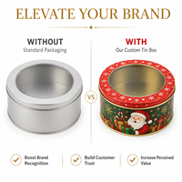 Boîte à biscuits ronde de Noël avec couvercle transparent, boîte de rangement en métal de qualité alimentaire, emballage cadeau pour biscuits et bonbons de Noël