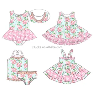 2023 مخصص تصميم ملابس رائعة للأطفال أكمام الأزهار الطباعة فتاة الربيع اللباس