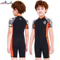 Maillot de bain une pièce avec fermeture éclair sur le devant, maillot de bain pour enfants, manches courtes, maillot de surf, garçon, rashguard de plongée, spandex/nylon anti-UV