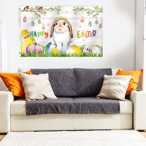 Bannière à thème de Pâques 90*150cm avec lapins ludiques et oeufs colorés entrelacés, une décoration incontournable pour les célébrations - Product Image 4