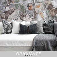 Chinese Light Luxury Geometric und Portrait Pattern Sofa mit schwarz grau weiß Tinte benutzer definierte Memory-Kissen für Wohnzimmer Hotel