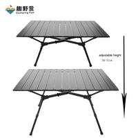 Table de camping pliante portable en alliage d'aluminium à hauteur réglable avec poche de rangement en filet pour pique-nique en extérieur