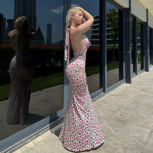 Vestido Halter de encaje Euro <span class=keywords><strong>Chic</strong></span>-Coquette Vacation Floral Maxi con recorte sin espalda y cordones de corsé - Product Image 3