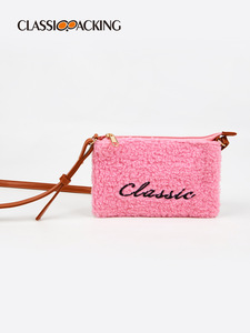Bolsa de cosméticos bordada con letras de felpa, bandolera, bolsa pequeña rosa, bolsa organizadora de almacenamiento de maquillaje de <span class=keywords><strong>hombro</strong></span> personalizada de fábrica para mujer - Product Image 5