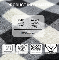 Tissu polaire tricoté 100 % polyester imprimé doux, motif quadrillé noir et blanc, 260 g/m², pour textiles de maison pour filles et garçons