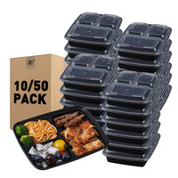 Carton personnalisable LR Boîte à lunch Bento durable à 3 compartiments sans BPA Contenants de préparation de repas alimentaires réutilisables en plastique noir