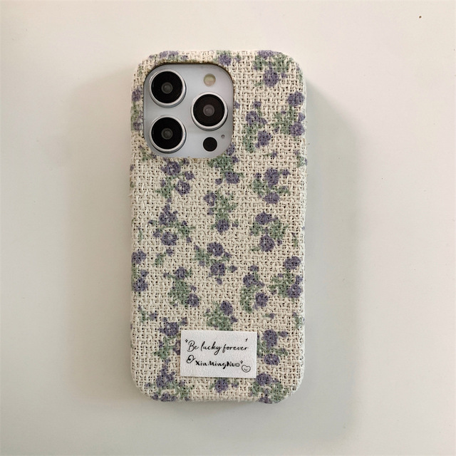 Luxury Designer Brand Quality INS Style Purple Floral Velvet Half Pack Cell Phone Cases for iPhone 17 16 15 Pro Max-Wholesale