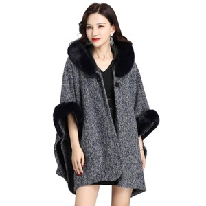 <b>Women</b> Stylish Hooded Faux Fur <b>Cape</b> with Fluffy Trim Elegant Artificial Fur Claok Casual Winter Wear for Dinner Family Gathering - Product Image 6