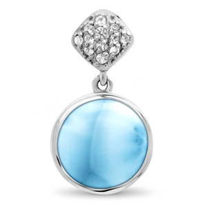 Bijoux en argent 925S, pierre de larimar bleue fiable, signification de la larimar, pendentif en pierre précieuse bleue larimar et ambre - Product Image 1