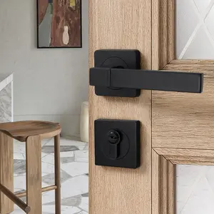 Yonfia A8230R10 manija de puerta de palanca de aluminio negro sólido cuadrado moderno manija de cerradura de puerta de palanca interior de baño para puerta de madera