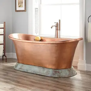 Vasca da bagno di lusso da 67 pollici con finitura in rame chiaro Design martellato forma ovale con Base grigia per ammollo