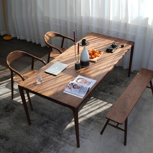 Colore <span class=keywords><strong>noce</strong></span> americano Design moderno semplice 6 posti rettangolare in legno massello tavolo da pranzo Set per sala da pranzo o cucina - Product Image 3