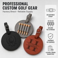 Étiquette de sac de golf ronde en similicuir gravable au laser avec 5 tees en bois vierges à graver au laser, porte-tees en cuir PU pour sac de golf