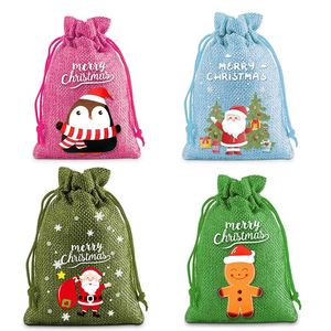 Sac en toile de jute de Noël 10x14cm, sac en lin durable, logo personnalisable, pochette en jute, à utiliser pour les bonbons de Noël, les jouets, l'emballage de cadeaux - Product Image 1