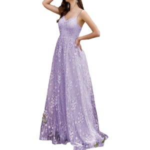 الخامس الرقبة حمالة أنيقة مساء حفلة موسيقية اللباس tiktokk شبكة مطرزة عارية الظهر الدانتيل زينت الشيفون وصيفة الشرف اللباس - Product Image 3