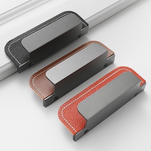 <strong>Light</strong> Luxury High-end Nordic groove Leather Concealed Handle with Hidden Embedded Drawer Leather Orange Black Brown Door <strong>Pull</strong> - Product Image 3