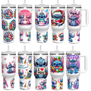 Vaso térmico de acero inoxidable de 40 oz con diseño de Stitch, botella de agua con aislamiento al vacío, taza con asa, tapa y pajita - Product Image 5