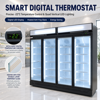 Congélateur vertical 4 portes OEM avec revêtement couleur, système de refroidissement par ventilateur et étagères réglables pour bar sportif et usage quotidien