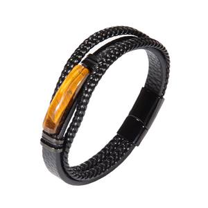 MIENTER <strong>Leather</strong> Bracelet Fashion Luxury Stainless Steel Tiger Eye Bracelets - Product Image 6