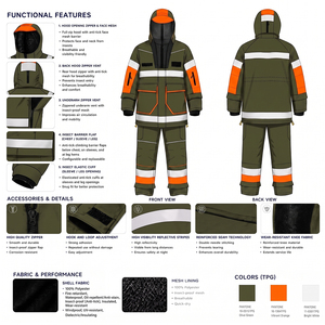 Combinaison de pompier vert armée, veste haute visibilité réfléchissante avec masque intégré, vêtement de protection imperméable et anti-insectes - Product Image 2