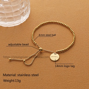 Pulsera <span class=keywords><strong>de</strong></span> Cadena Deslizante Ajustable con Mensaje Inspirador Grabado en Tono Dorado con Cuentas para Mujer, Uso Diario - Product Image 5