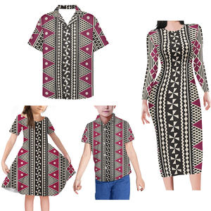 厂家直销印花波利尼西亚纹身连衣裙家庭搭配连衣裙性感紧身连衣裙长袖家庭套装批发 - Product Image 3