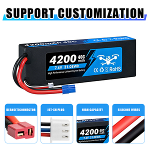 Baterai LiPo 7.4V 2S 4200mAh/5200mAh/6500mAh/7600mAh/8000mAh 40C Hard Case Pack dengan Konektor XT60 & EC5 untuk Mobil Balap RC - Product Image 4