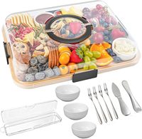 Plateau à charcuterie avec couvercle, plateau à fromage en bambou avec 3 bols en céramique, 2 couteaux et 4 fourchettes, cadeaux de déménagement, plateau de service en bois