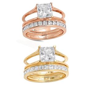 Huitan — bague de fiançailles diamant Zircon 14k, luxe, princesse, ensemble de bagues pour mariage, en or véritable - Product Image 2