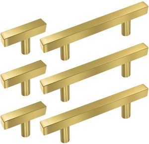 Hollow Brushed Brass Golden Square Bar Cabinet Handles Pulls Gold Hardware Cabinets Pulls