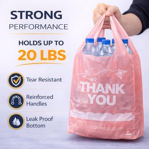 Thank You T-Shirt Bags with Handles Durable HDPE Plastic <b>Shopping</b> Bags for Grocery, Retail, Takeout & <b>Small</b> Business - Product Image 2