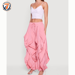 מכנסיים נשיים בהתאמה אישית, עם קפלים, גזרה לא סימטרית, מותן אלסטי עם שרוך, פוליאסטר, גזרה רחבה, נוחים, מכנסיים קז'ואל - Product Image 2