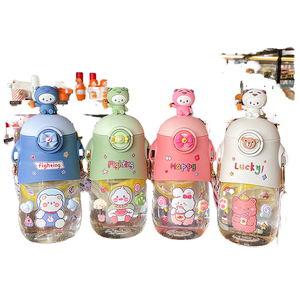Botella de Agua Escolar de Plástico con Pajita de 600 ml, Linda y Portátil, con Diseño de Dibujos Animados, para Niños, Estudiantes, Bebidas de Verano, Taza de Gran Capacidad - Product Image 1