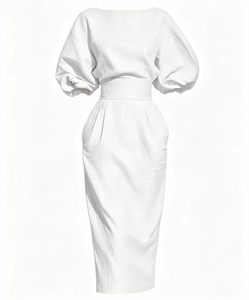 Plus Size <strong>Navy</strong> Blue Midi A-Line <strong>Dress</strong>-Crew Neck Regular Sleeves High-Waisted <strong>Tailored</strong> Fit Formal Chiffon Breathable Summer <strong>Dress</strong> - Product Image 3