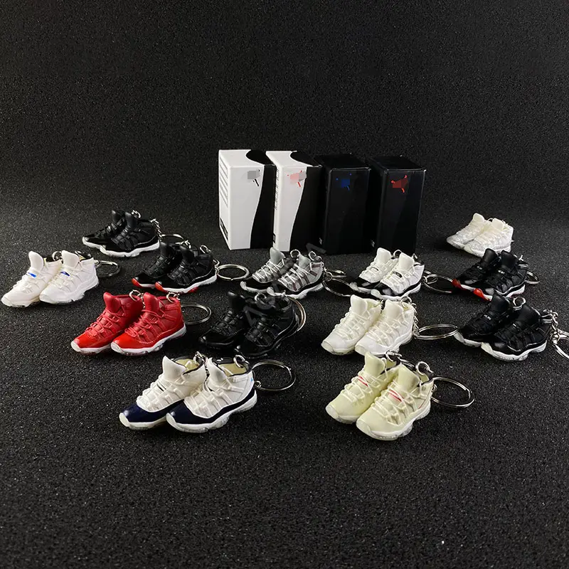 designer keyring with box basketball key ring air aj 11 bulk wholesale mini 3d sneaker keychain shoes jordan