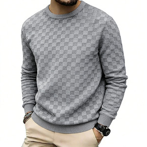 T-shirt a maniche lunghe da uomo in tessuto testurizzato a quadri 280gsm, anti-piega, vestibilità rilassata, personalizzabile, pronto per la spedizione - Product Image 3