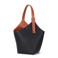 Sac Hobo Femme Tendance au Design Original, Sac à Main Contraste de Couleurs, Sac Seau en Cuir Véritable, Sacs Fourre-Tout pour Femmes