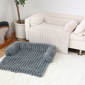 Bestseller Grau-Weiß Maßgefertigter Kunstfell-Flanell Polyester Superweicher Hundebettbezug für Bett und Sofa - Product Image 1