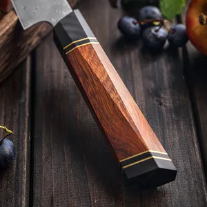 سكاكين مطبخ يابانية حادة الطبقات مخصصة من الفولاذ الدمشقي بالكامل طاه من فولاذ عالي الجودة مع صندوق هدايا خشبي
