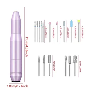 Kit de lime à ongles électrique portable USB violet avec embouts de ponçage, bandes abrasives, pour manucure, pédicure et dissolvant de gel - Product Image 5