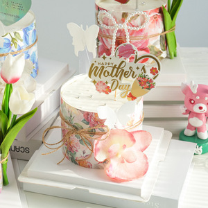 Mother's Day Cake Toppers Heart Shape Floral Print Reusable Decorations For Mother's Day Cakes - Product Image 2