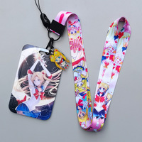 Porta Tarjetas de Plástico con Cordón, Estilo Anime Sailor Moon, para Teléfono, Identificación Laboral, Tarjeta de Comedor, Estudiante
