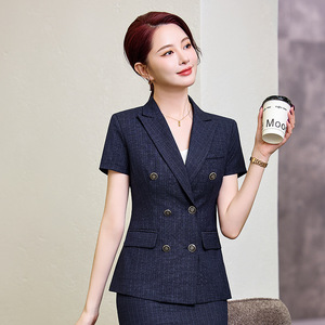 Women's Summer Short Sleeve Suit Set Formal Wear Breathable Worsted Midi Skirt Professional Attire for Office Commuting - Product Image 3