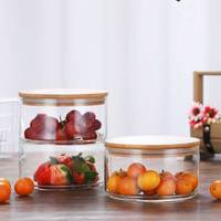 Contenedor hermético surtido de cocina de borosilicato alto, juego de tarros de almacenamiento de vidrio apilables de 3 capas con tapa de Bambú